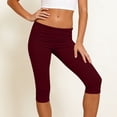 thumbnail image 5 of Women's Fold Over Capri Leggings, Sexy Low Rise Stretch Athletic Cropped Pants Lounge Yoga Bottoms, 5 of 6