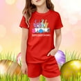 thumbnail image 2 of ibiyuan Girl'S 2 Piece Cute Summer Outfits Easter Holiday Printed Short Sleeve T-Shirt and Shorts Pajama Set for Kids Boys and Girls,11-12 Years,Red, 2 of 4