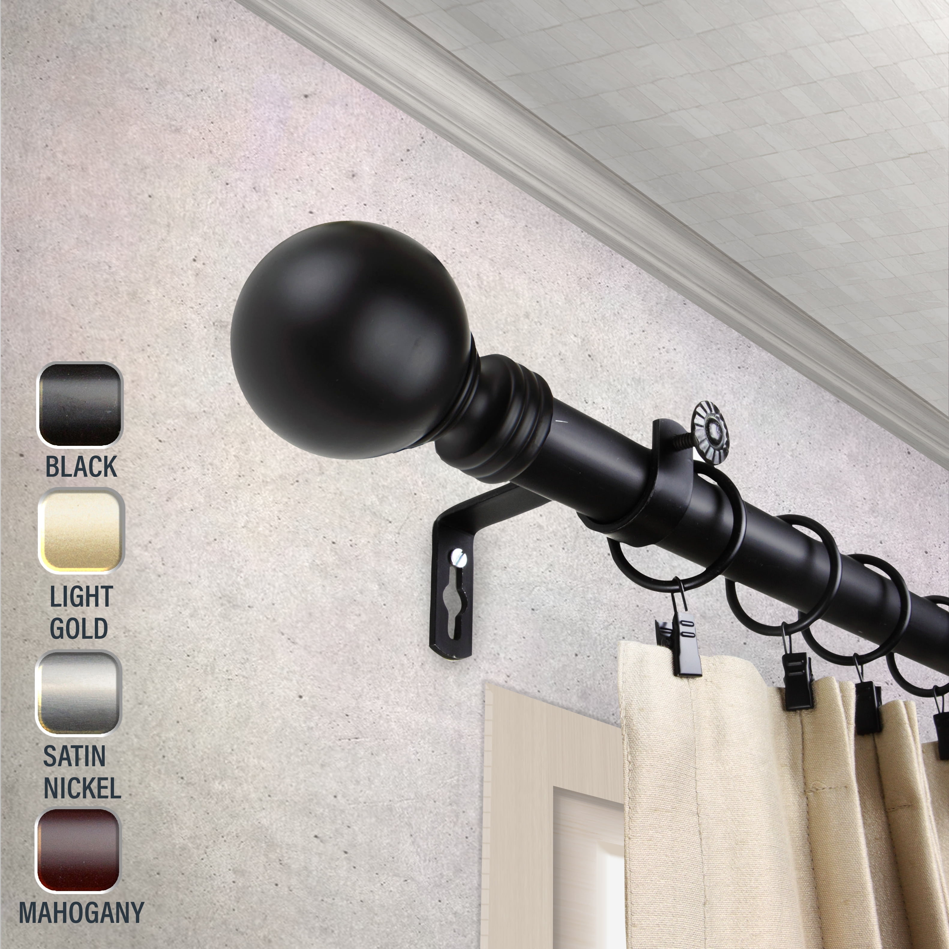 1" Dia Giselle Curtain Rod 48-84 inch, Black