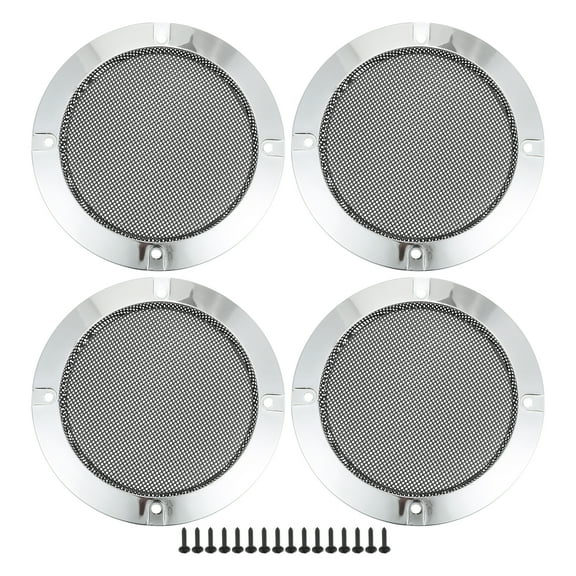 Unique Bargains 4 Pcs 4" Car Speaker Grills Cover Mesh Round Audio Subwoofer Protector with Screws Iron Silver Tone