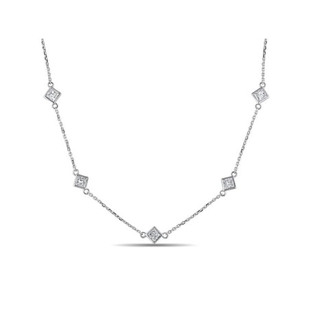 1-1/4 Carat T.W. Princess-Cut Diamond 14kt White Gold Station Necklace, 16