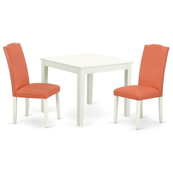 East West Furniture Oxford 3-piece Wood Dining Set in White/Pink Flamingo