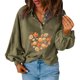 thumbnail image 2 of Moda mujer Casual sólido cuello vuelto manga larga botón suelta otoño blusa Tops Pompotops  FGAJ21815, 2 of 8