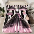thumbnail image 1 of Drap-housse Robe Girly Rose Violet Draps de Lit à Rayures Noires et Blanches Ensemble de Lit Robe Femme Mode Moderne Ensemble de Literie à Thème Maquillage Romantique Literie à Imprimé Parfum Format Grand, Sans Drap Plat, 1 of 5