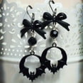thumbnail image 3 of Top-kevin 2pcs Gothic Earrings Set - Bow, Skull, Bat & Rose Cross Silvery-Tone Alloy Dangles for Women (4 Styles, Halloween & Birthday Gift), Heavy Earrings for Women, 3 of 10