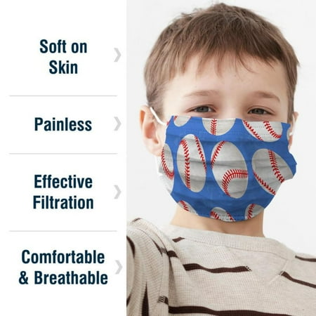 Kids Disposable Face Mask, 3-Ply with Ear Loop (50 Individually Wrapped) - Assorted Sports