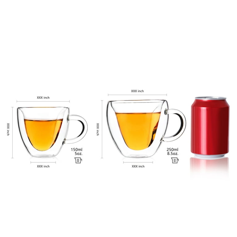 Mini Clear Glass Tea Cups Set of 2, with Handle 150ml/ 5oz