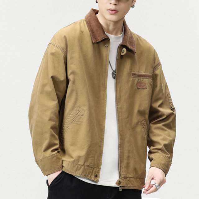 Birdeem Veste de Travail Rétro pour Hommes, Ouverture et Fermeture Éclair, Manches Longues, Col Rabattu