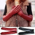 thumbnail image 3 of Ame Women Faux Leather Elbow Gloves Winter Long Gloves Warm Lined Finger Gloves, 3 of 8