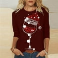 thumbnail image 2 of DeHolifer Women T-Shirts Red Wine Glass 3/4 Sleeve Christmas Pullover Xmas Santa Hat Graphic Blouse T-Shirts Tops Wine M, 2 of 4