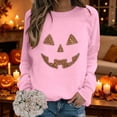 thumbnail image 2 of XFeng Women Crew Neck Long Sleeve Sweatshirt, Rhinestone Jack-O-Lantern Pumpkin Face Graphic Casual Holiday Pullover Top, 2 of 4