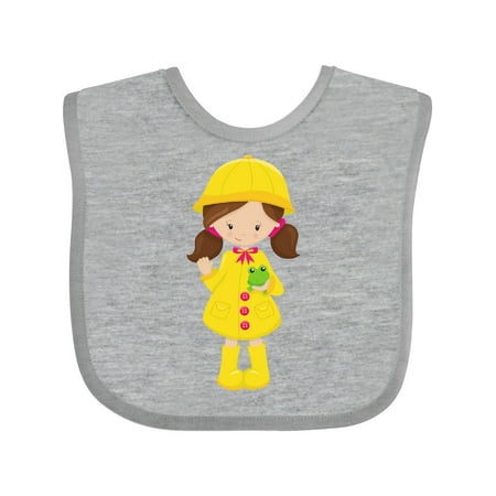 

Inktastic Girl in Raincoat Boots Brown Hair Frog Gift Baby Girl Bib