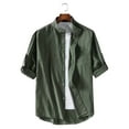thumbnail image 2 of Hpapadks Shirts for Men Casual Solid Button Down Blouses Short Sleeve Cardigan Loose Men Dress Shirt Green 5XL, 2 of 5