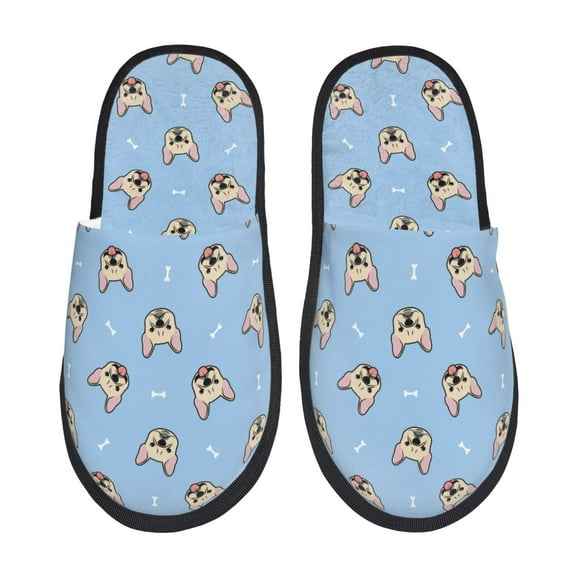 Honeii Cute French Bulldog Print Furry Slippers Bedroom Slippers for Women and Men Fuzzy Plush Comfy Faux Fur Lined Slide Shoes-Large