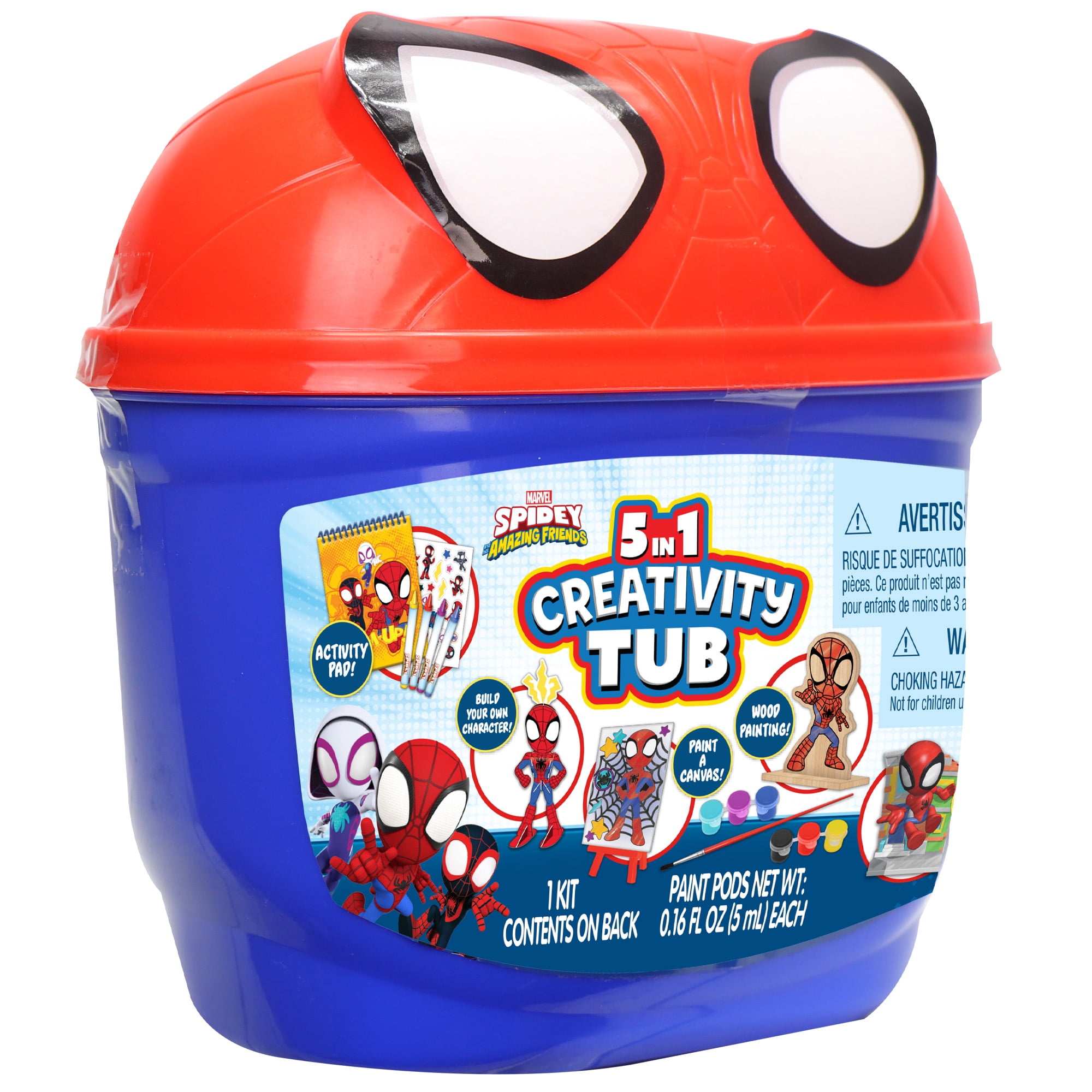 Tara Toy: 5-In-1: Creativity Tub - Spidey & His Amazing Friends - Build A Marvel Character, Canvas-Wood-Plaster Painting, Activity Pad, Kids Ages 3+
