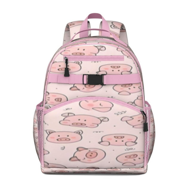Cartoon Pig Toddler Backpack Funny Farm Animal Pattern with Cute Pig Design and Aesthetic Floral Elements