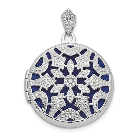 Diamond2Deal 14K White Gold .01ct Diamond Vintage Filigree with Blue Fabric Interior 20mm Round Locket