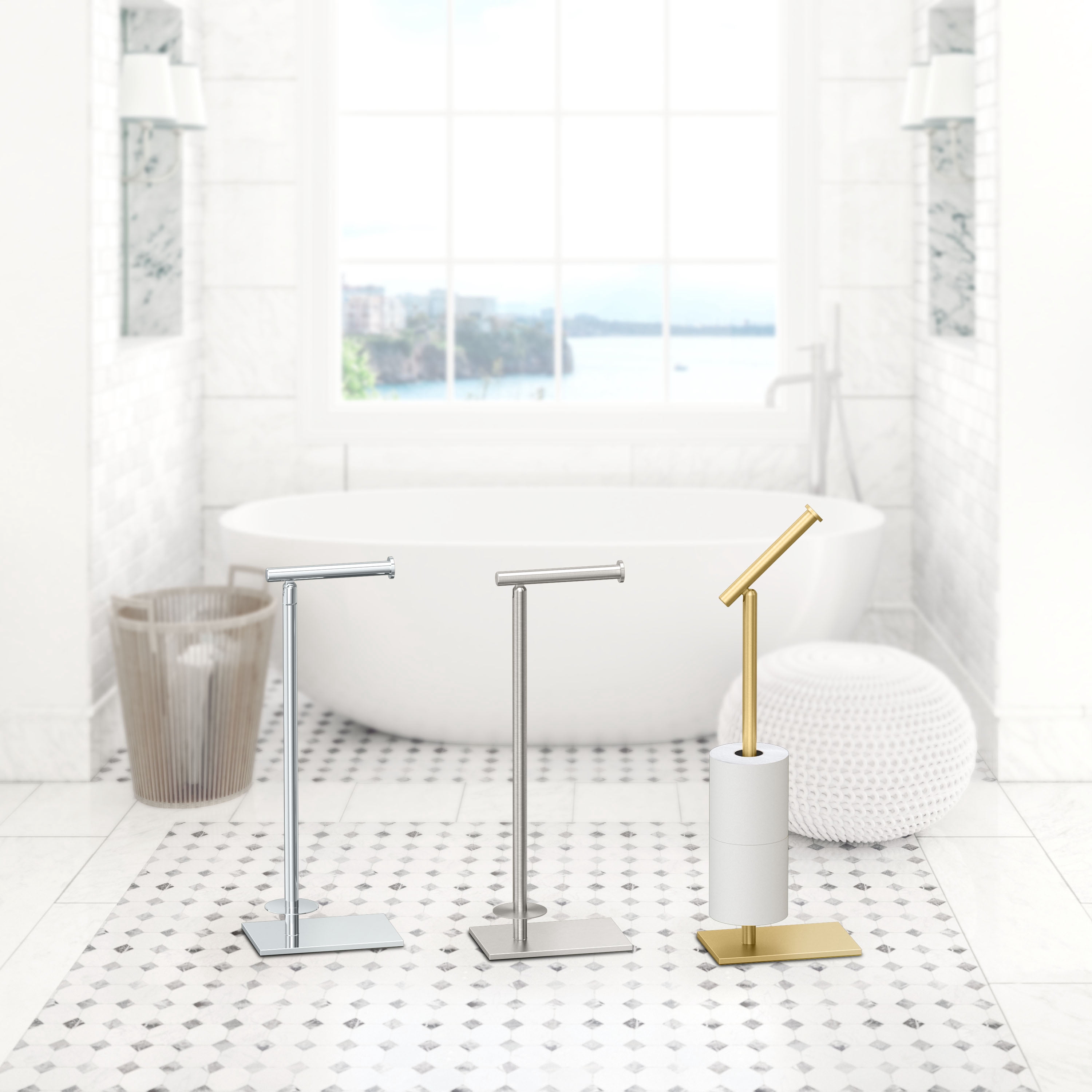 Gatco Latitude II Freestanding Toilet Paper Holder with Storage, Chrome