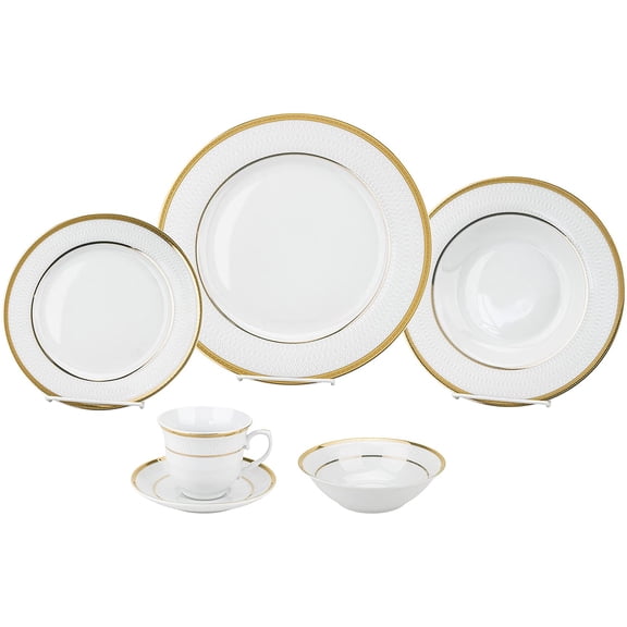 Lorenzo Import LH431 24 Piece Porcelain Dinnerware Service, Gold - for 4 Josephine