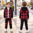 thumbnail image 5 of Gerichy Toddler Boy Clothes Fall Winter Outfit, Boys Clothes 2T 3T 4T 5T 2 Piece Plaid Hooded Button Top Pants Set for Toddler Little Kids 3T-7T, 5 of 7