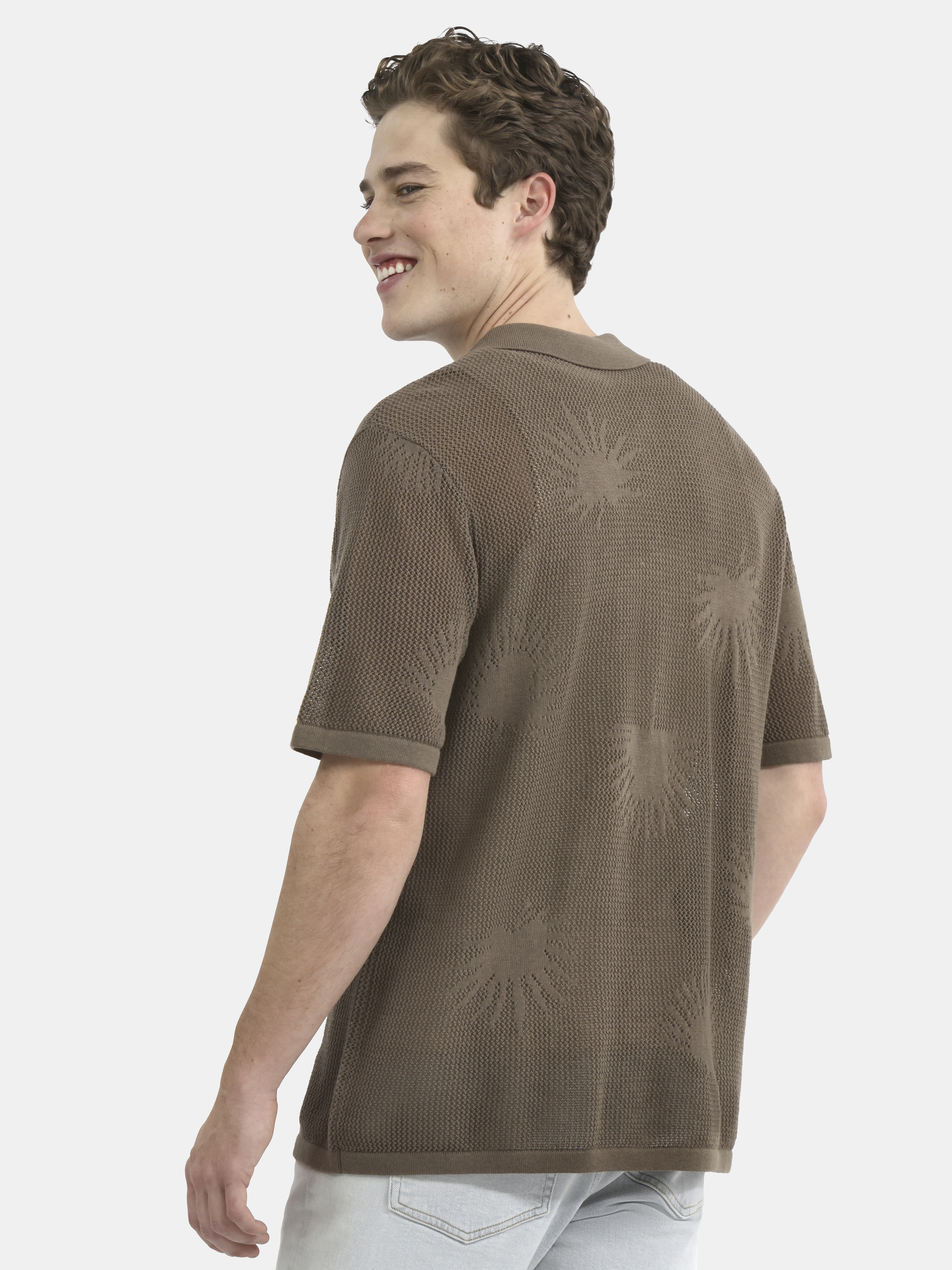 No Boundaries Palms and Mesh Stitch Cotton Button Front Sweater, Men's and Big Men's