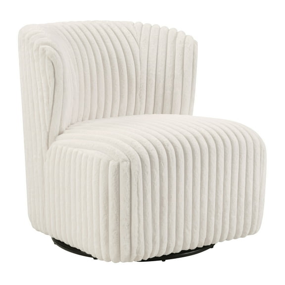 Lucia Swivel Chair in White Cord Fur Fabric