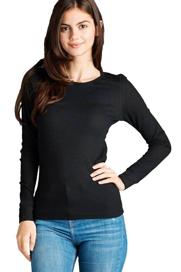 Long Sleeve Thermal Waffle Crew Neck 