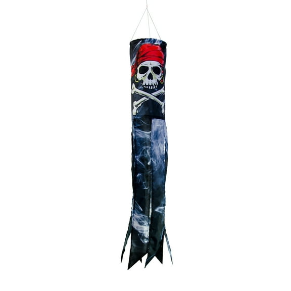 In the Breeze 5018 — Smokin' Pirate 30-Inch Windsock - Printed Hanging Decoration - Outdoor Pirate Décor