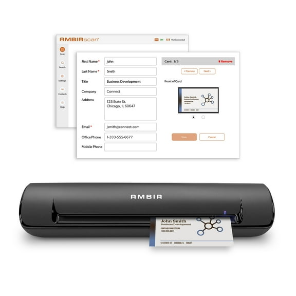 Ambir ImageScan Pro 490i Duplex Document Scanner with AmbirScan Business Card for Windows PC