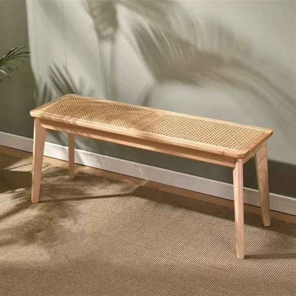 Stool, Rattan Bench Faux Rattan Weaving Design Dining Bench Simple Corner Bench with Rounded Corner Entrance Bench for Kitchen Entrance Corridor(Natural,39.4in)