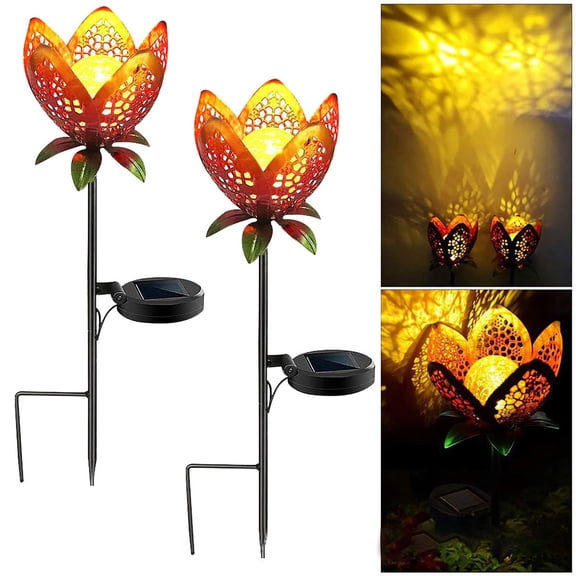 Solar LED Flower Wrought Iron Garden Lawn Lamp with Warm White Light, Waterproof Outdoor Decorative Ground Light