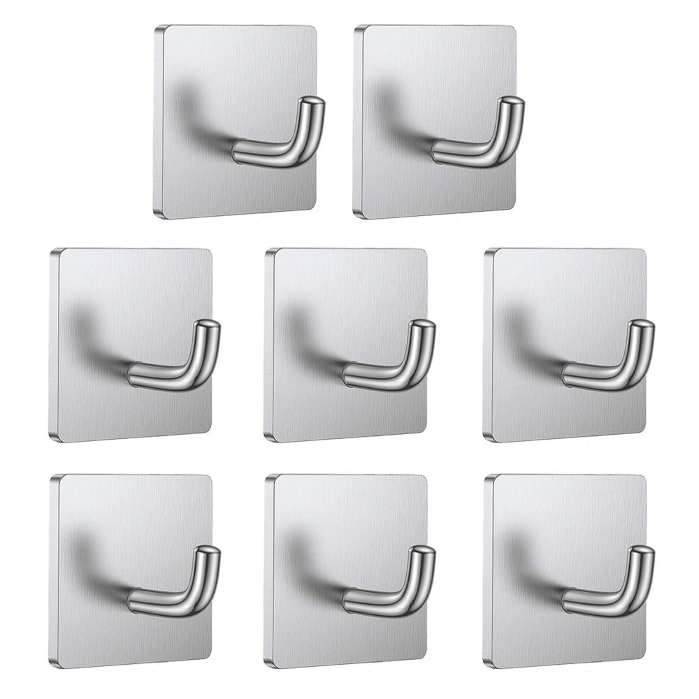 Adhesive Hooks Sticky Wall Hangers Waterproof Transparent 8Pack Towels Clothes 