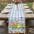 thumbnail image 4 of Spring Floral Truck Table Runner - 120 Inch Long Watercolor Flowers Butterflies Blue Plaid Cotton and Linen Blended Dress Scarves Farmhouse Table Runner for Kitchen Dining, Coffee Table, 13" x 120", 4 of 8
