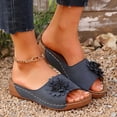 thumbnail image 2 of Slippers for Women,Stylish Opentoe Wedges With Leather Top And Flower Slippers Are Comfortable Shoes With Temperament,Womens Slippers,Blue,6, 2 of 9