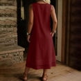 thumbnail image 6 of Eawtki Women's Crew Neck Sleeveless Midi Linen Dress Dual Layer Hem Hidden Side Pockets Straight Loose Fit Minimalist Casual Everyday Swing Dress, 6 of 7