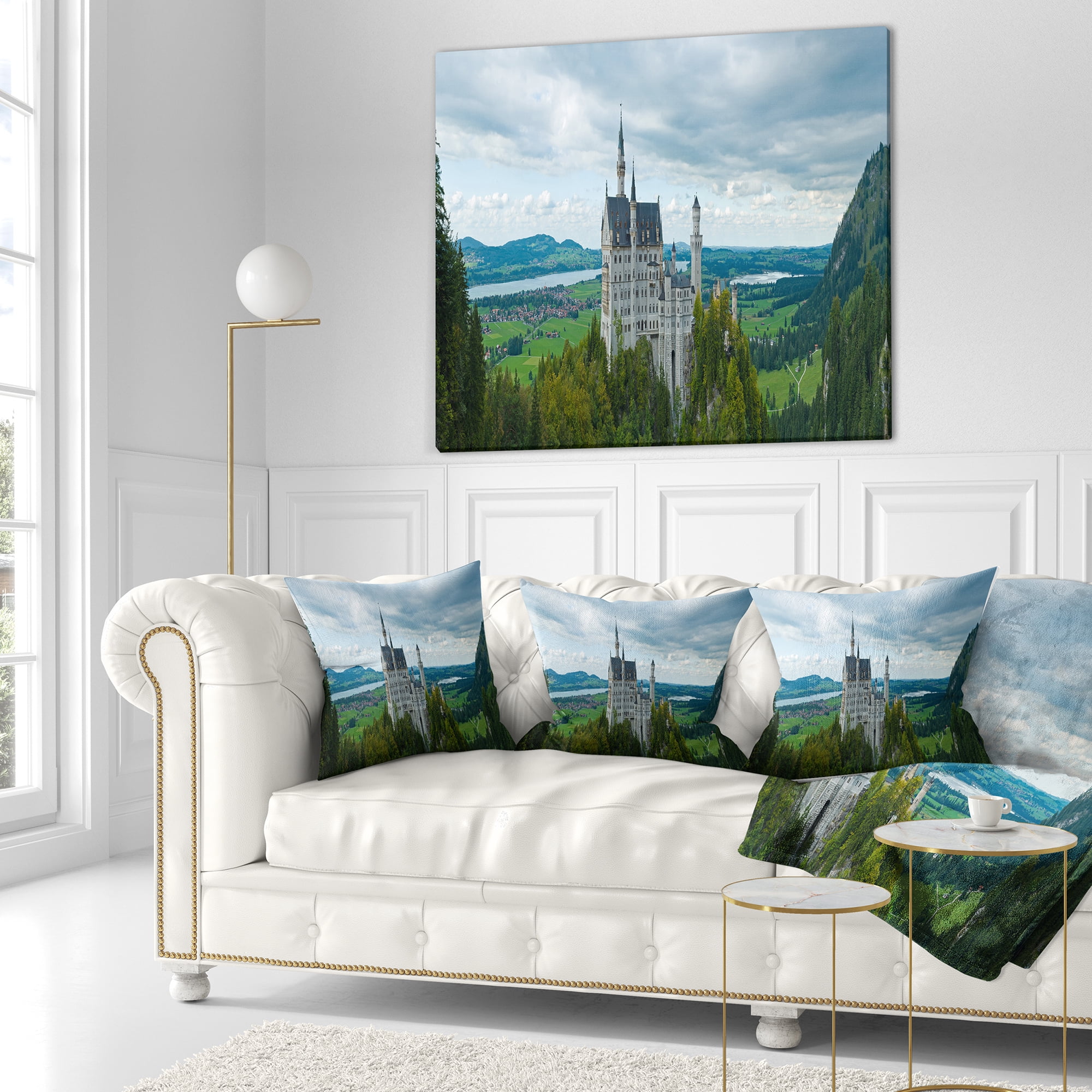 Designart Castle Neuschwan Landscape - Photography Throw Pillow - 18x18