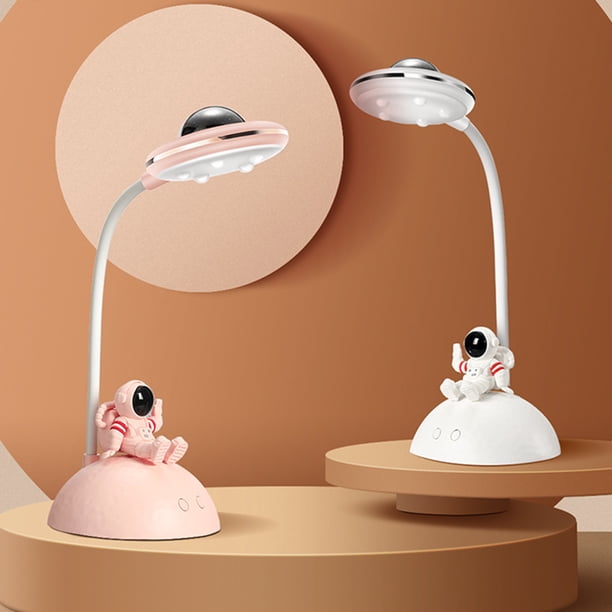 Lámpara de escritorio de astronauta con proyector estelar y soporte para teléfono • Cuello flexible a 360° • Luz para el cuidado ocular regulable • USB recargable • Blanco o rosa