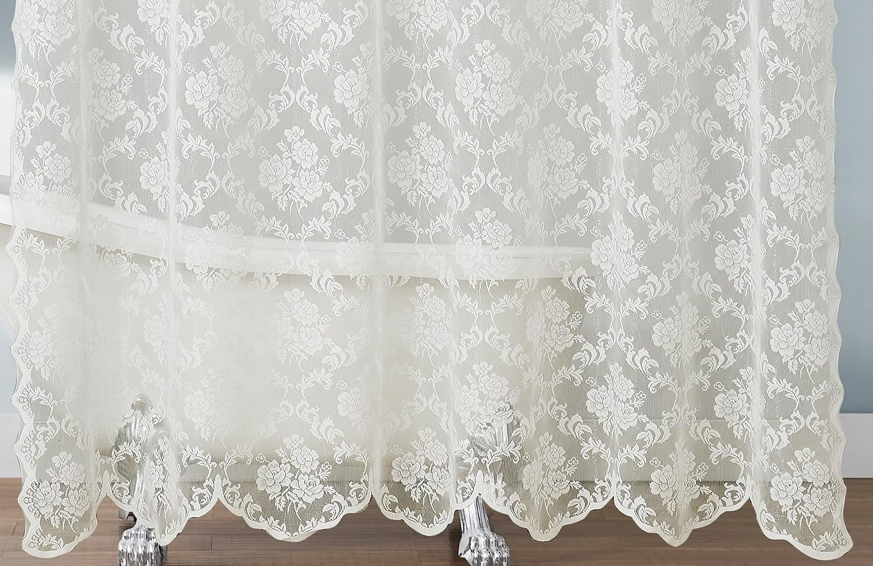 WARM HOME DESIGNS Luxury Lace Shower Curtain with Attached Valance and Elegant Tassels. MSH Ivory 72