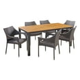 thumbnail image 7 of Brady Outdoor 7 Piece Acacia Wood Dining Set with Stacking Wicker Chairs, Multi Brown, Teak, 7 of 7