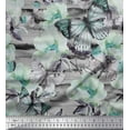 thumbnail image 1 of Soimoi Tissu Georgette Vert Moss Rayé, Floral & Butterfly Imprimé Couture BTY 42 Pouces de Large, 1 of 3