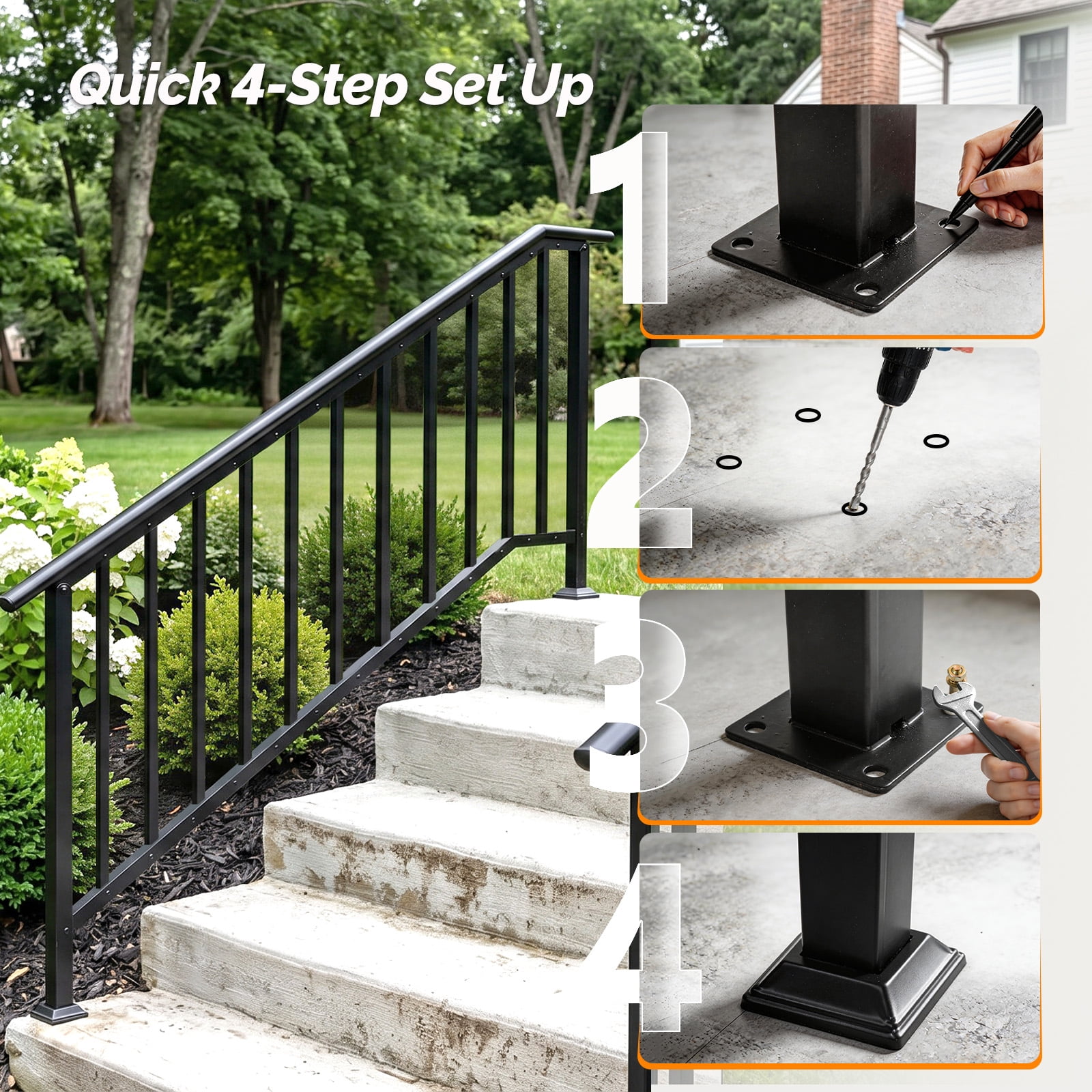 Handrails for Outdoor Steps Fits 5 to 6 Steps