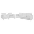 thumbnail image 1 of Tufted Armchair and Sofa Set, Faux Leather, Silver White, Modern Contemporary Urban Design, Living Lounge Room Hotel Lobby Hospitality, 1 of 6