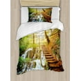 thumbnail image 1 of Croatia Duvet Cover Set Twin Size, Nature Photo of Deep Forest with Streaming Clear Water on Rocks and Wooden Stairs, Decorative 2 Piece Bedding Set with 1 Pillow Sham, Multicolor, by Ambesonne, 1 of 3