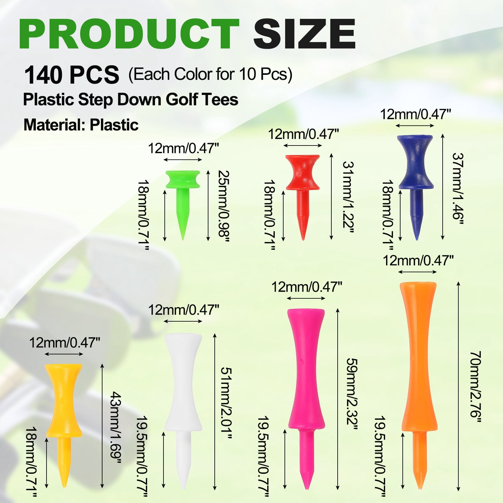 Uxcell Plastic Step Down Golf Tees, 1/2/3 Inch Unbreakable Plastic Golf Tees Bulk, 140 Pack & Multicolor - Fitting For(Practice/Outdoor/Golf Course/Competition/Leisure)