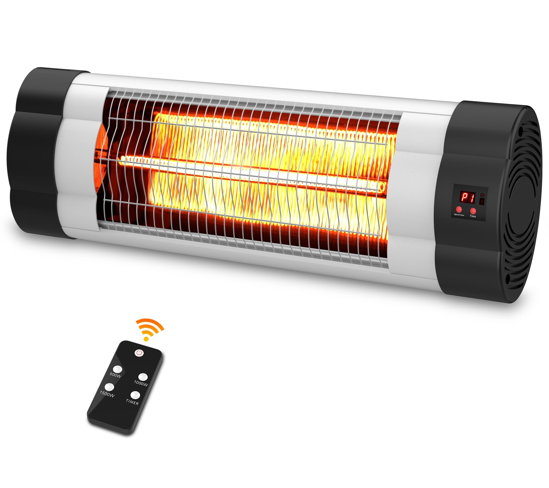Details about   1500W Electric Infrared Patio Heater Wall Remote Control Timer Quiet Silver #42 