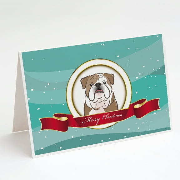 English Bulldog Merry Christmas Greeting Cards and Envelopes Pack of 8