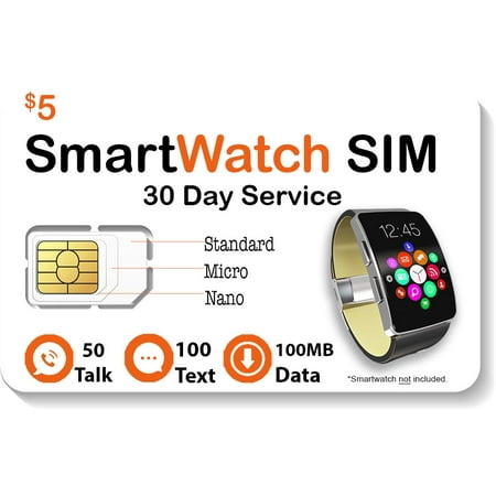 $5 Smart Watch SIM Card For 2G 3G 4G LTE GSM Smartwatches and Wearables - 30 Day Service - USA Canada & Mexico (Best 4g Sim Only)