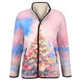 thumbnail image 5 of Women's Christmas Print High-Neck Padded Long Sleeve Button-Up Cotton Coat for Winter Holiday Fashion and Warm Outerwear,Pink,L, 5 of 5