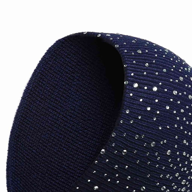 Warm Half Side Rhinestones Knitted half side Caps Acrylic Pinstripe Hats Slouch Beanie Outdoor Fall Winter
