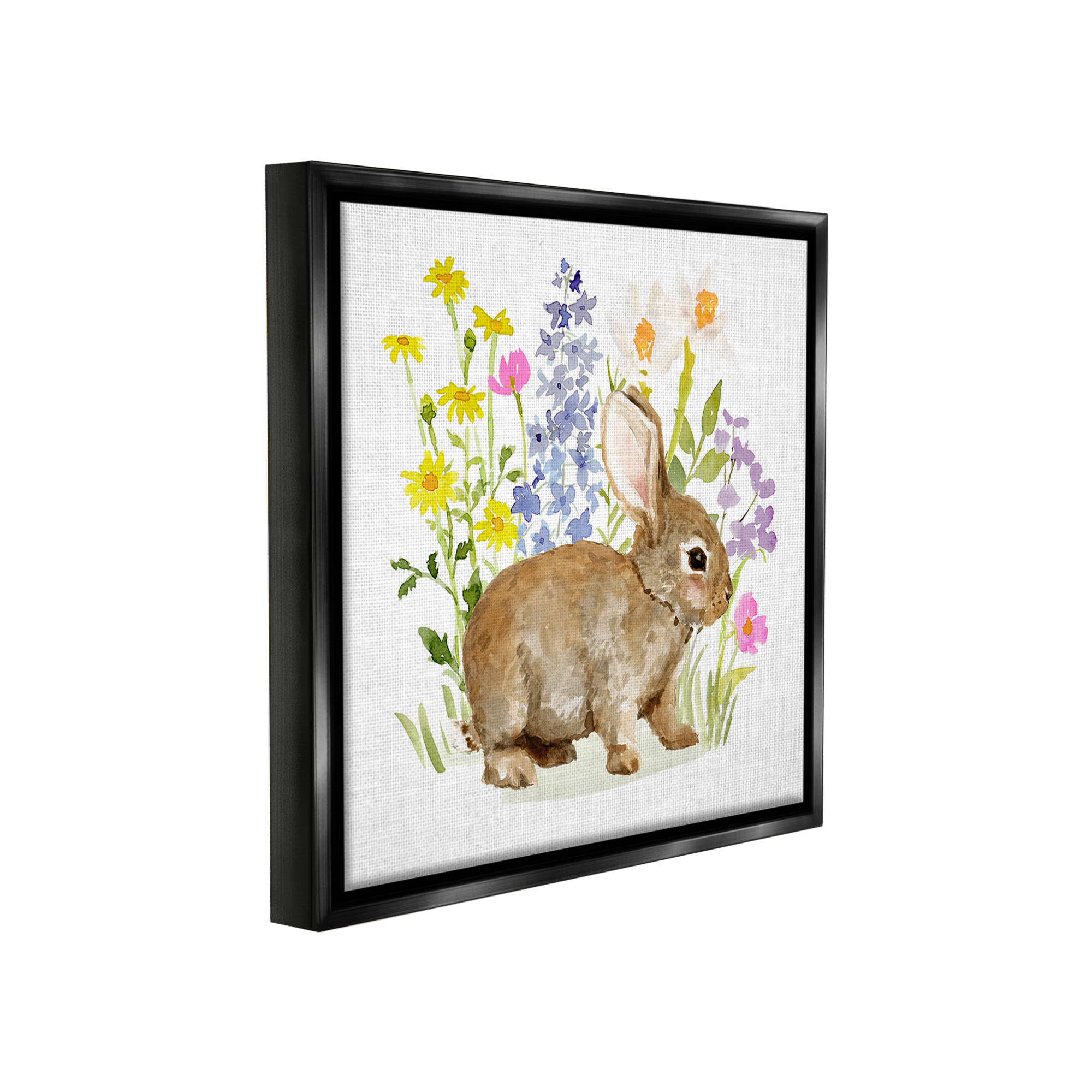Stupell Industries Baby Bunny with Florals Animals & Insects Painting Black Floater Framed Canvas Art Print Wall Art, 25 x 25